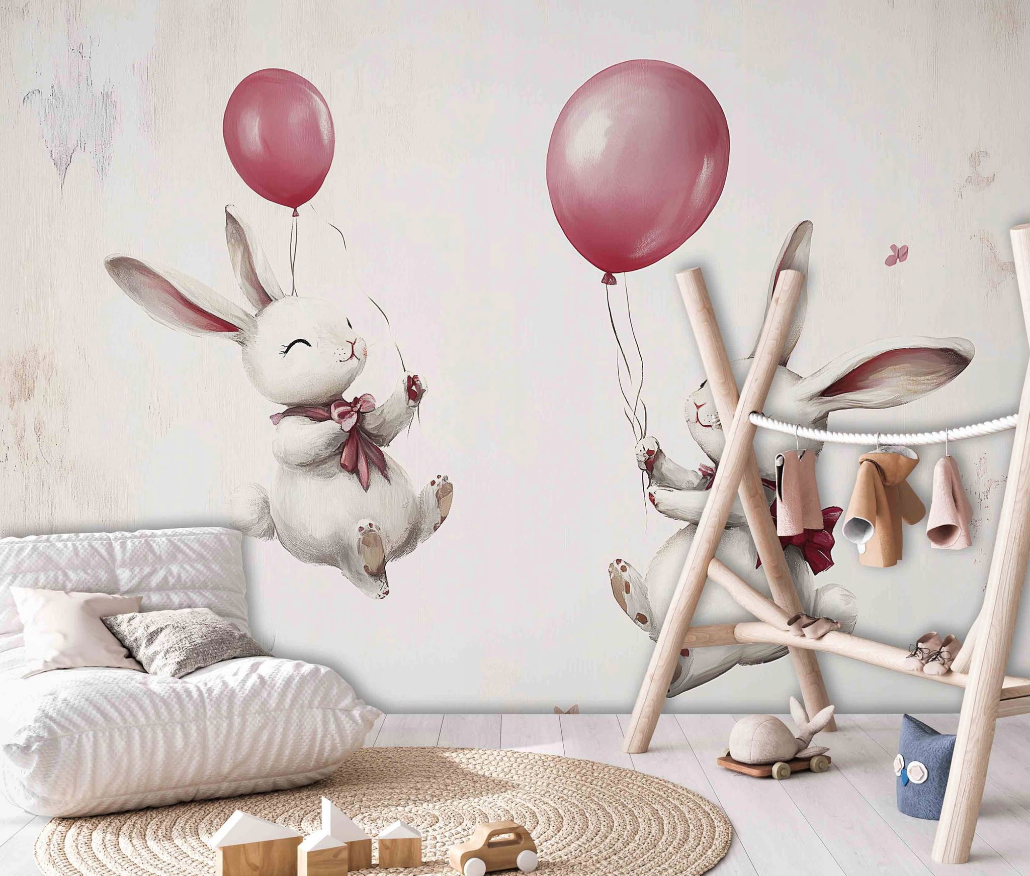 Fototapete Kaninchen Ballons, Für Kinderzimmer, 300 X 210 Cm – Komplettset Inkl. Kleister & Anleitung