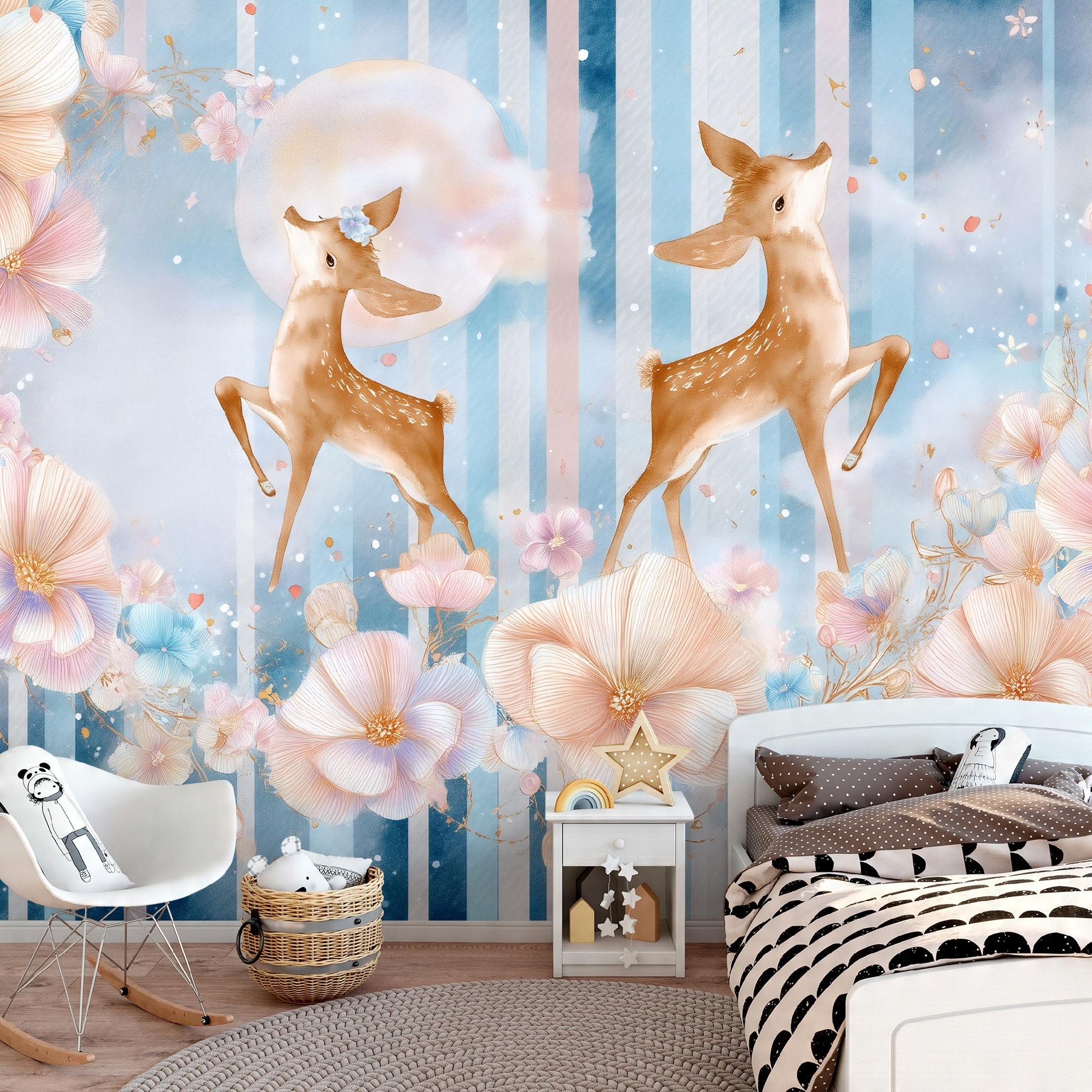 Fototapete Rehe Blumen, Für Kinderzimmer, 200 X 140 Cm – Komplettset Inkl. Kleister & Anleitung
