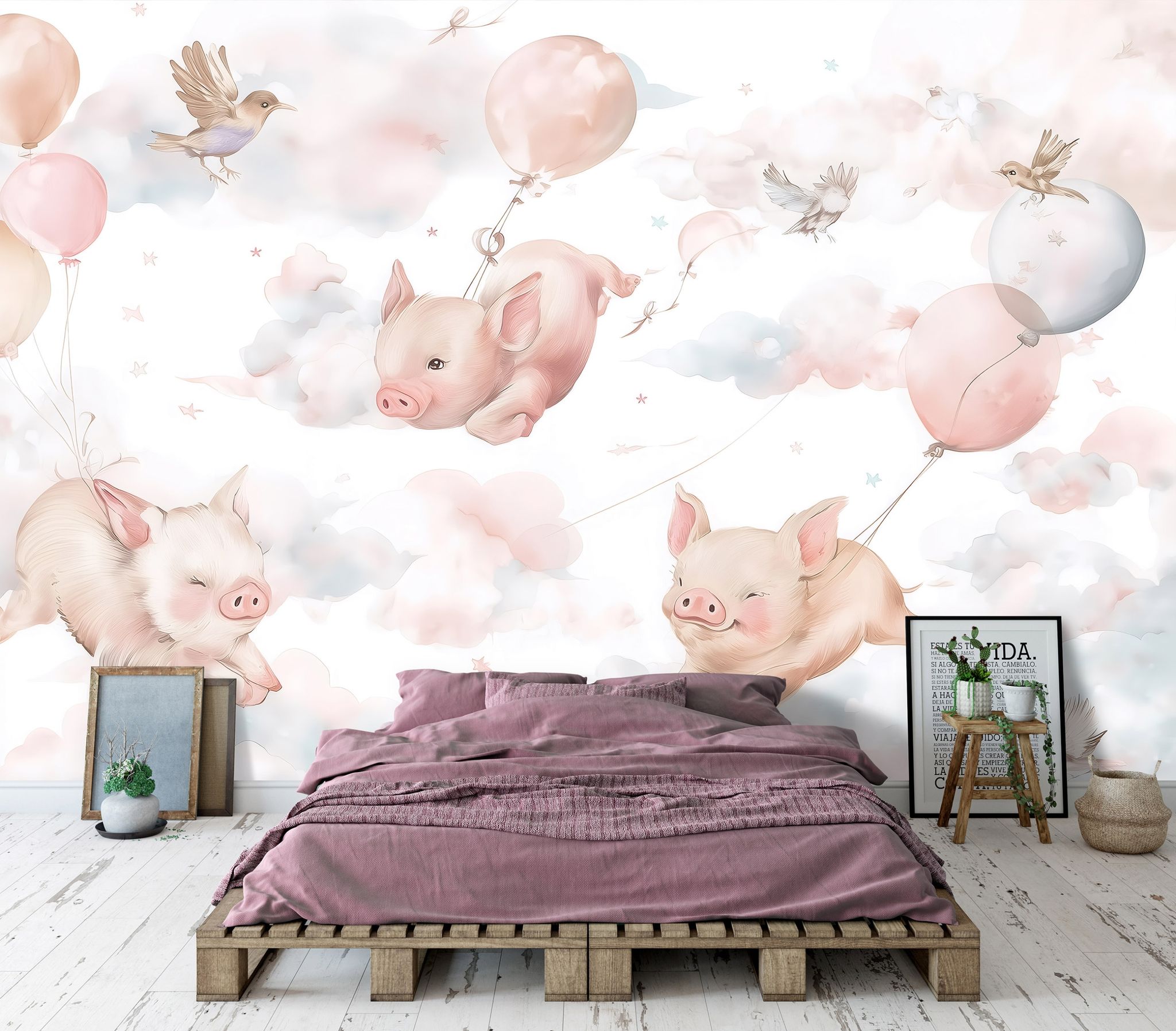 Fototapete Tiere Wolken Schweinchen, Für Kinderzimmer, 250 X 175 Cm – Komplettset Inkl. Kleister & Anleitung