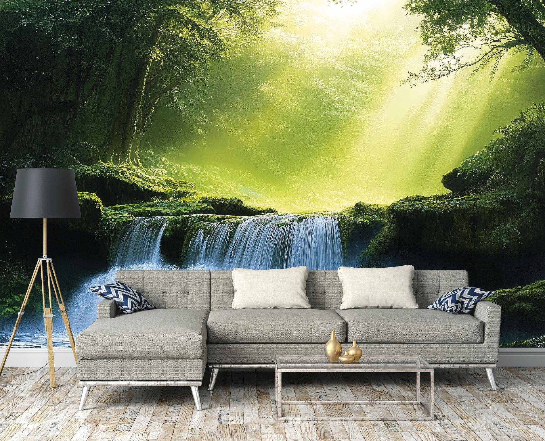Fototapete Wasserfall Wald Landschaft 3d-optik, Für Wohnzimmer Und Schlafzimmer, 350 X 250 Cm – Komplettset Inkl. Kleister & Anleitung