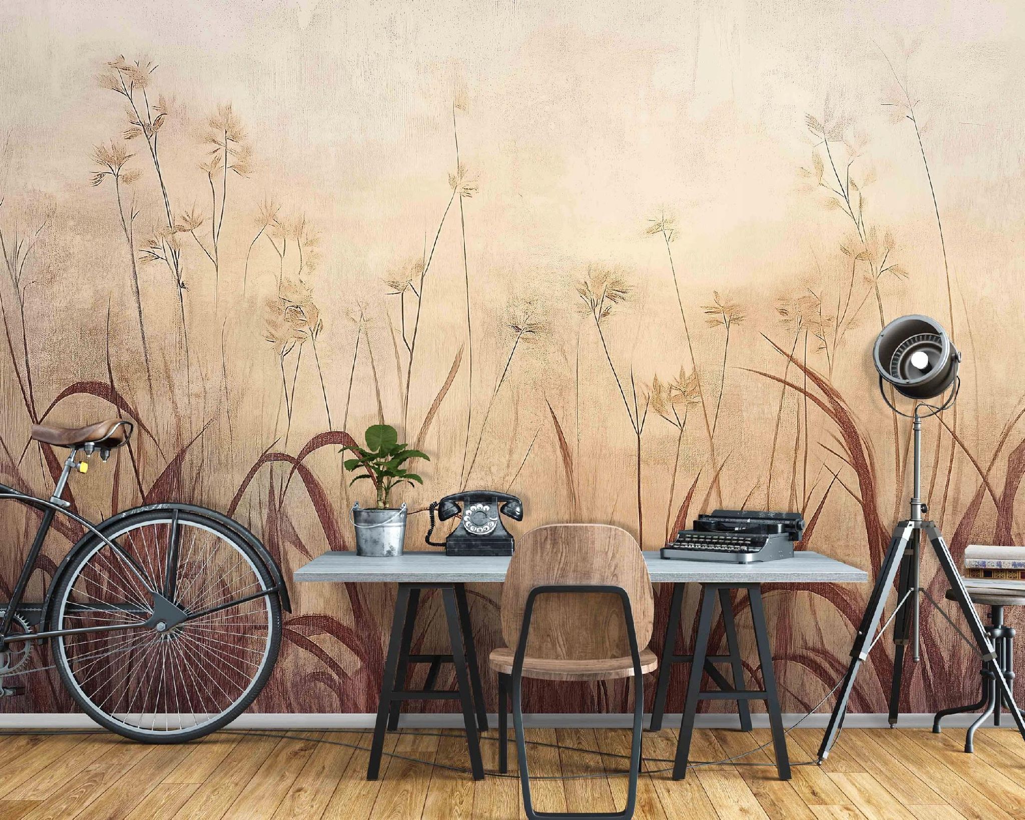 Fototapete Gras Boho Natur Sepia, Für Wohnzimmer Und Schlafzimmer, 150 X 105 Cm – Komplettset Inkl. Kleister & Anleitung