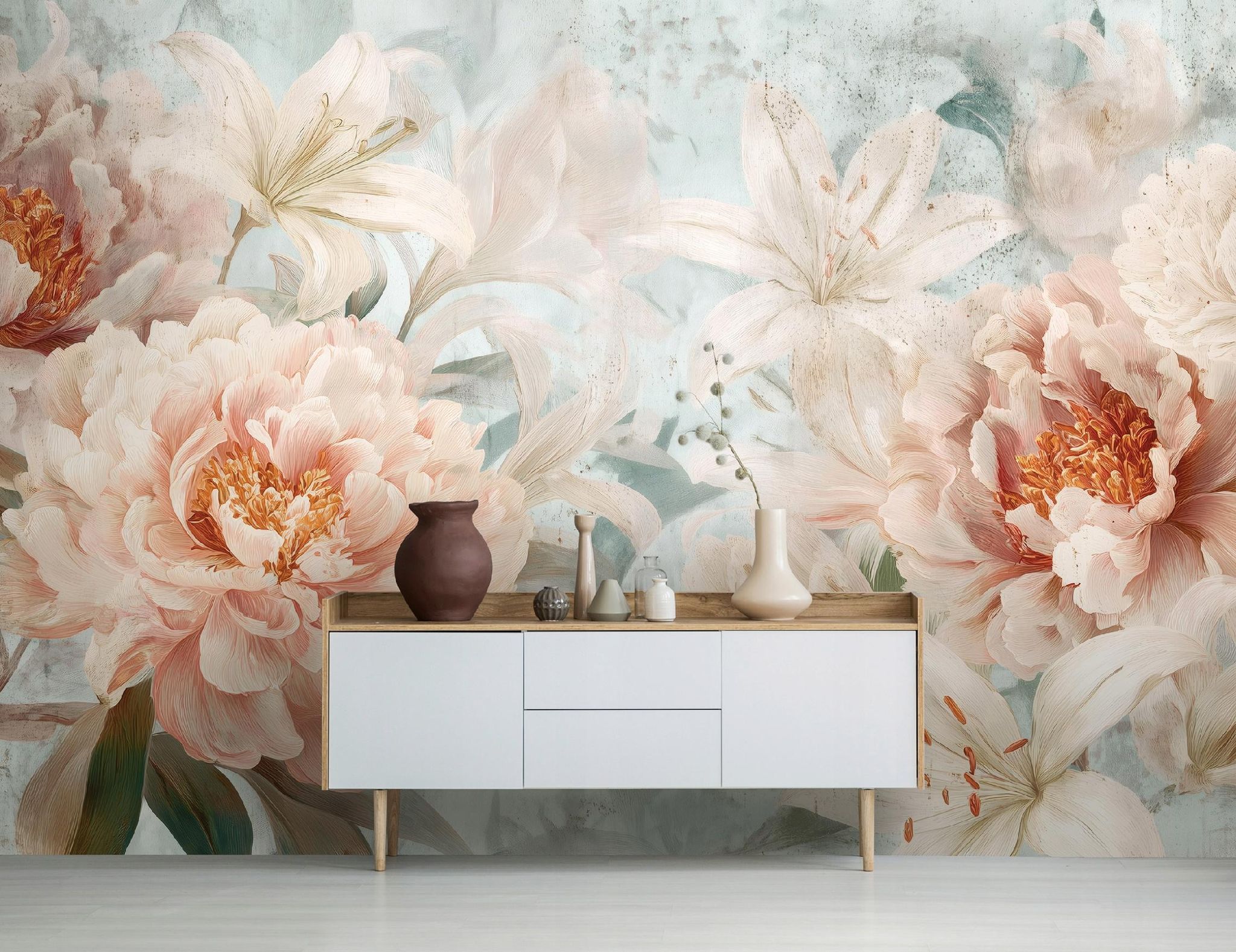 Fototapete Blumen Boho Pfingstrosen, Für Wohnzimmer Und Schlafzimmer, 250 X 175 Cm – Komplettset Inkl. Kleister & Anleitung