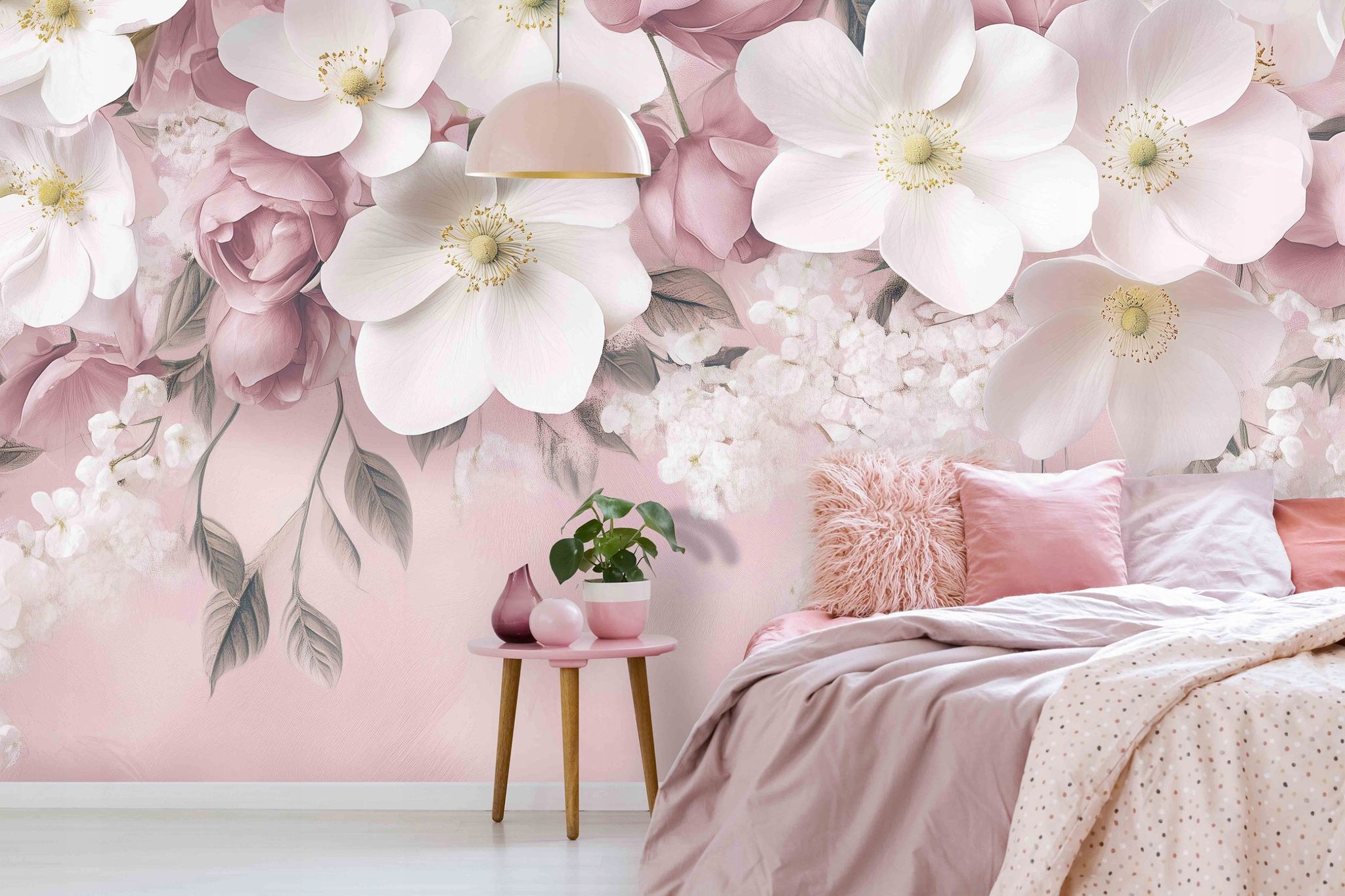 Fototapete Blumen Hängend Rosa Beton, Für Wohnzimmer Und Schlafzimmer, 250 X 175 Cm – Komplettset Inkl. Kleister & Anleitung