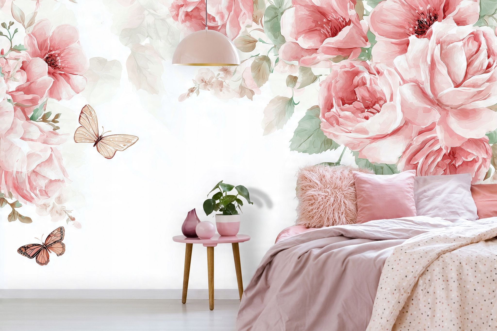 Fototapete Blumen Rosen Hängend Schmetterlinge, Für Wohnzimmer Und Schlafzimmer, 350 X 250 Cm – Komplettset Inkl. Kleister & Anleitung
