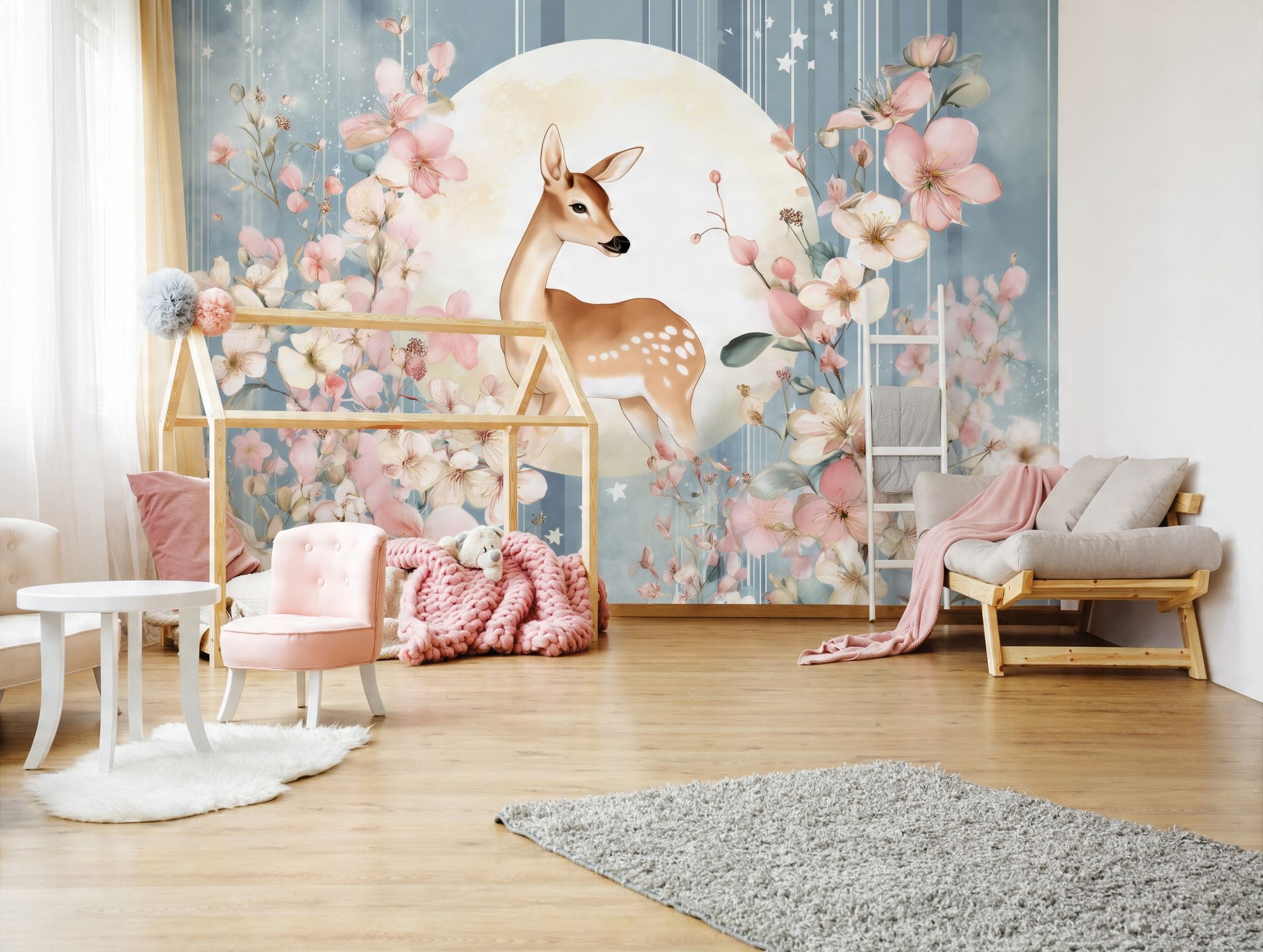 Fototapete Reh Blumen, Für Kinderzimmer, 250 X 175 Cm – Komplettset Inkl. Kleister & Anleitung