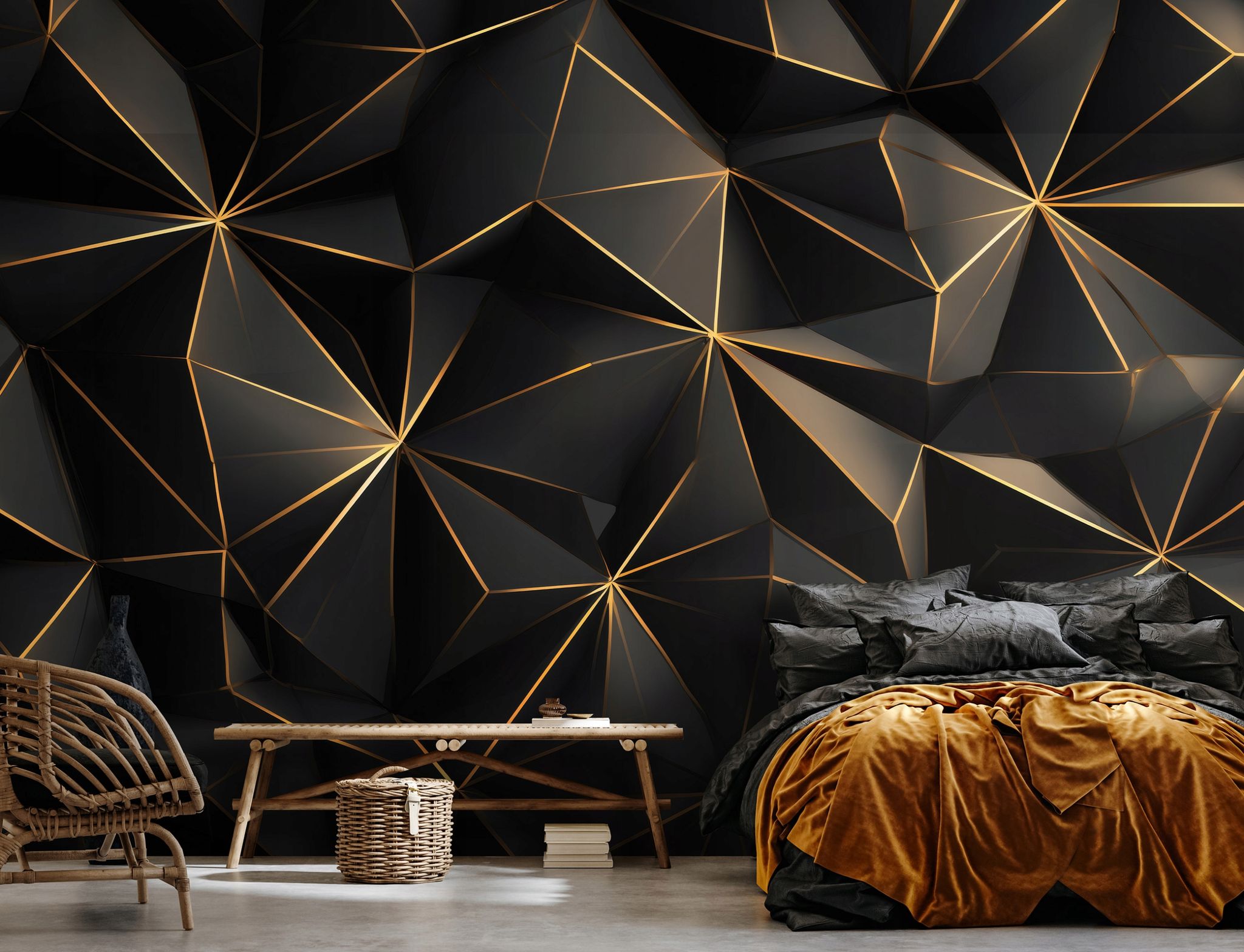 Fototapete Abstrakt Schwarz Gold 3d-optik, Für Wohnzimmer Und Schlafzimmer, 250 X 175 Cm – Komplettset Inkl. Kleister & Anleitung