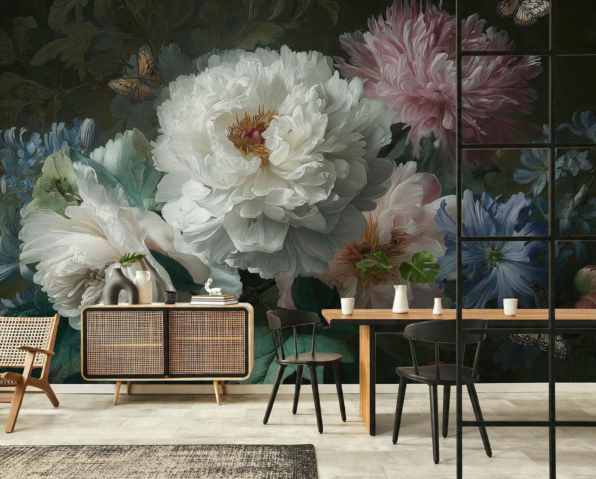 Fototapete Blumen Pfingstrosen Schwarz Hintergrund, Für Wohnzimmer Und Schlafzimmer, 250 X 175 Cm – Komplettset Inkl. Kleister & Anleitung