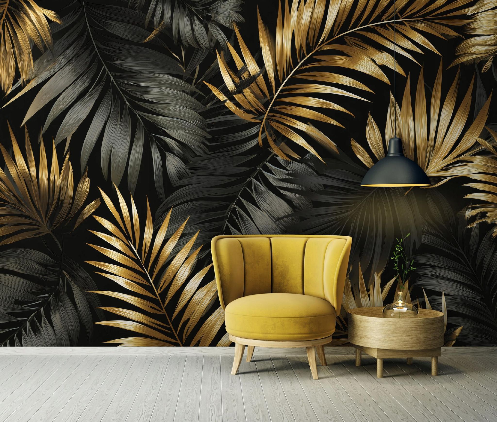 Fototapete Blätter Gold Schwarz Glamour, Für Wohnzimmer Und Schlafzimmer, 150 X 105 Cm – Komplettset Inkl. Kleister & Anleitung