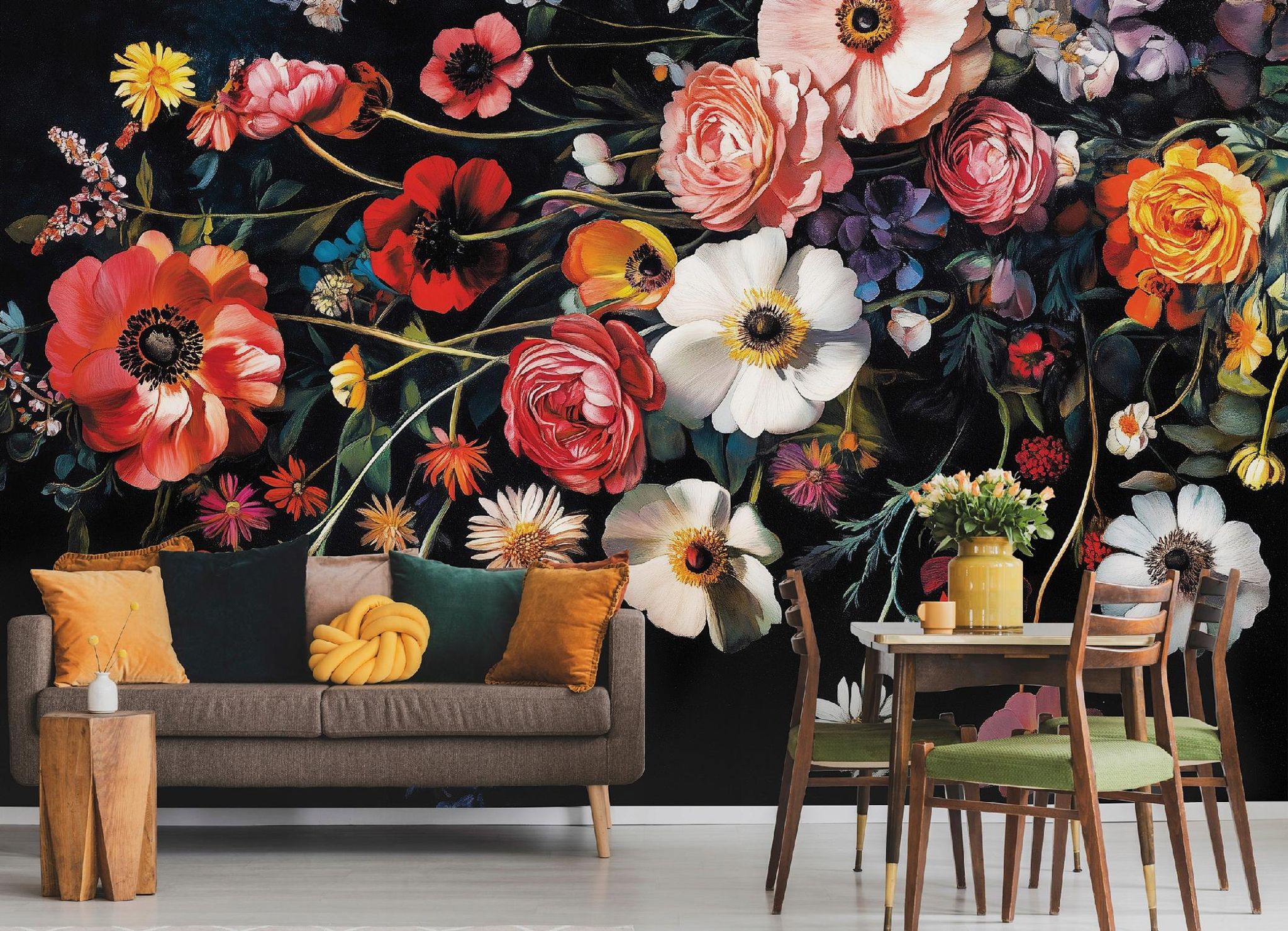 Fototapete Blumen Wildblumen Schwarz Hintergrund, Für Wohnzimmer Und Schlafzimmer, 400 X 280 Cm – Komplettset Inkl. Kleister & Anleitung