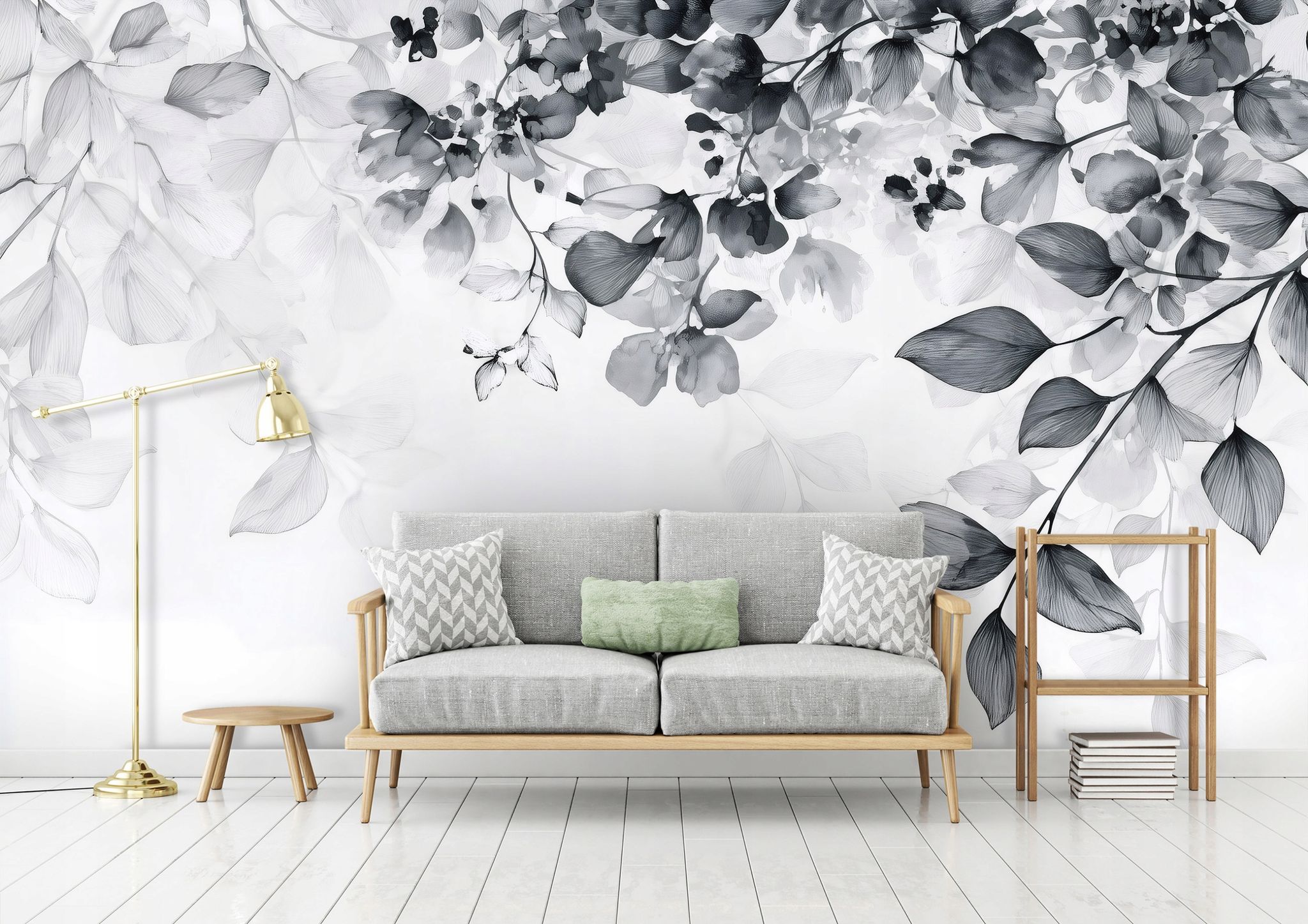Fototapete Blätter Hängend Schwarz Weiß, Für Wohnzimmer Und Schlafzimmer, 300 X 210 Cm – Komplettset Inkl. Kleister & Anleitung