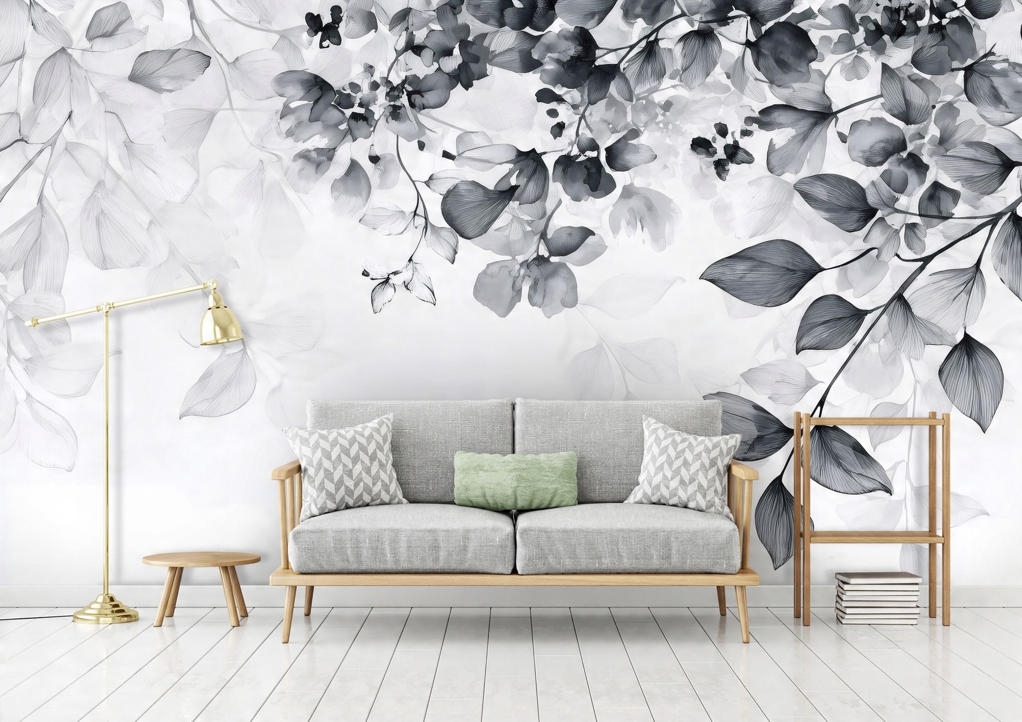 Fototapete Blätter Hängend Schwarz Weiß, Für Wohnzimmer Und Schlafzimmer, 150 X 105 Cm – Komplettset Inkl. Kleister & Anleitung