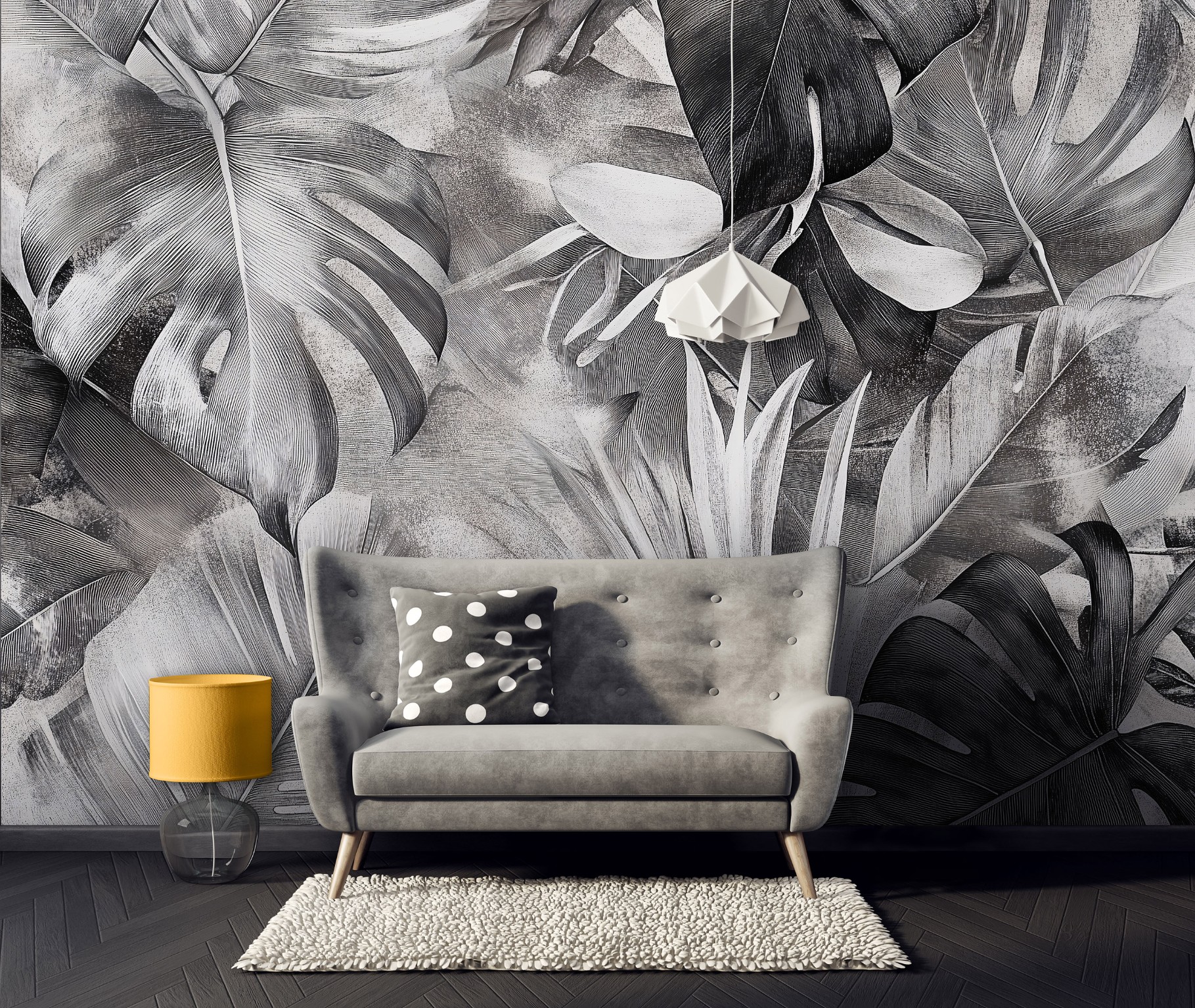 Fototapete Blätter Monstera Schwarz Weiß, Für Wohnzimmer Und Schlafzimmer, 250 X 175 Cm – Komplettset Inkl. Kleister & Anleitung