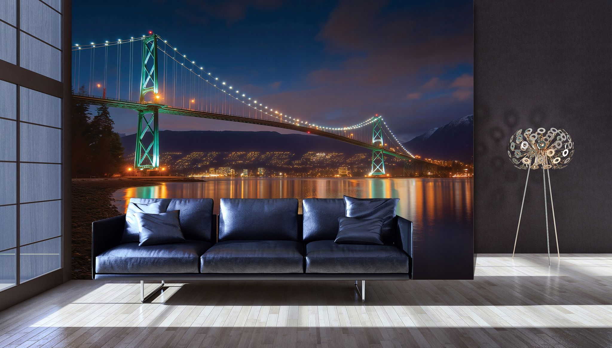 Fototapete Brücke Bei Nacht Stadt 3d-optik, Für Wohnzimmer Und Schlafzimmer, 350 X 250 Cm – Komplettset Inkl. Kleister & Anleitung