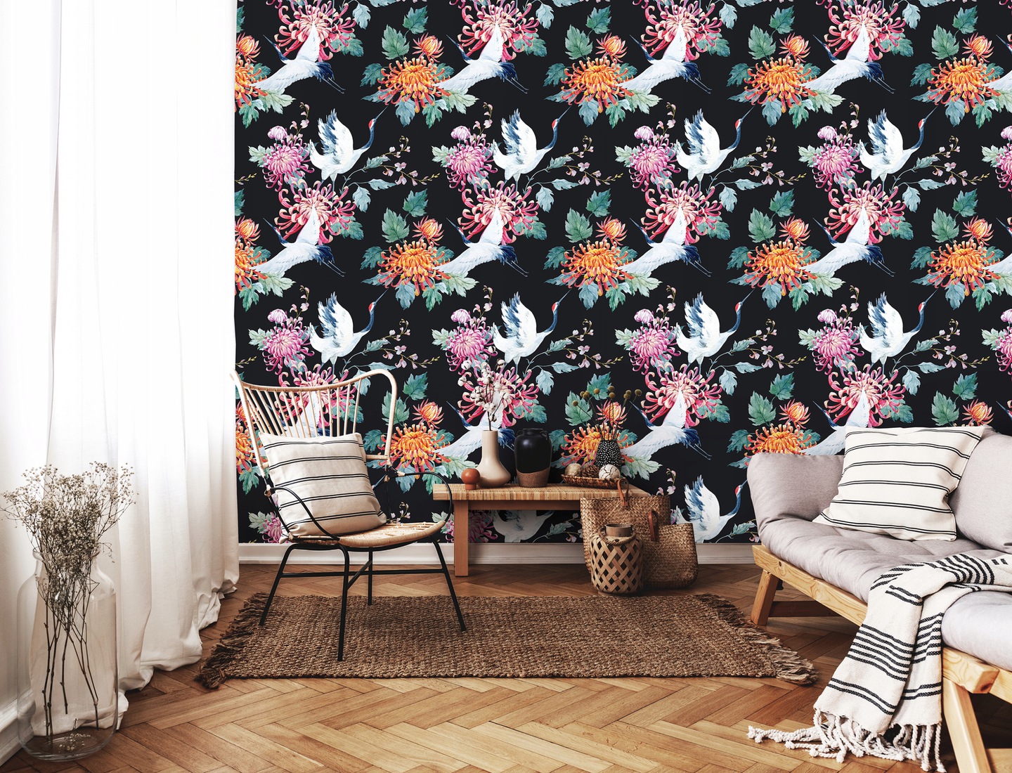 Wallarena Vliestapete Kraniche Vögel Schwarz, Für Wohnzimmer Und Schlafzimmer, 10 M X 50 Cm – Inkl. Kleister & Anleitung