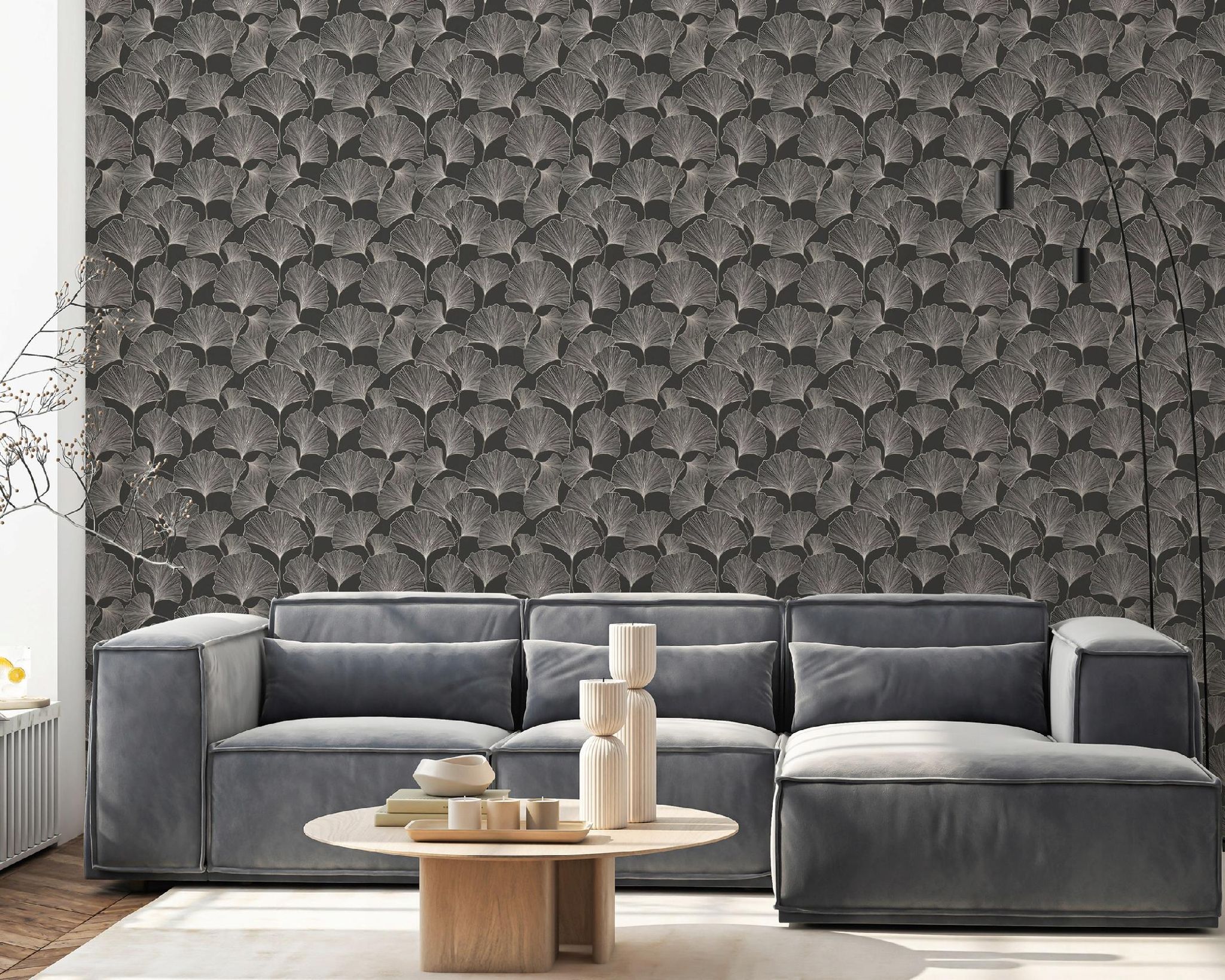 Wallarena Vliestapete Blumen Ginkgo Line-art Für Wohnzimmer Und Schlafzimmer, 10 M X 50 Cm – Inkl. Kleister & Anleitung