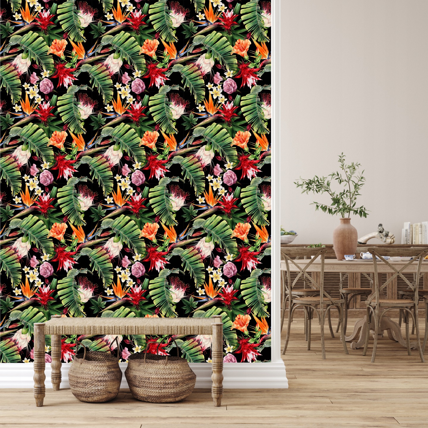 Wallarena Vliestapete Schwarze Blätter Blumen, Für Wohnzimmer, 10 M X 50 Cm – Inkl. Kleister & Anleitung
