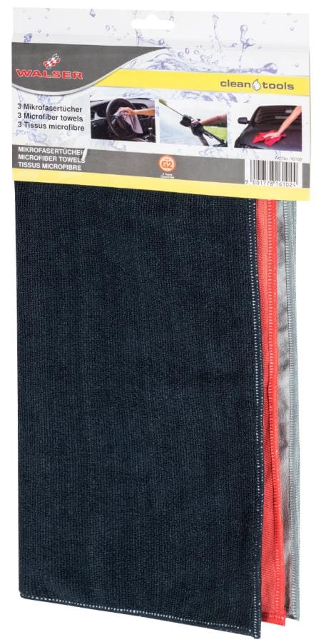 Walser - Mikrofasertuch Set, 3 Stück PKW-Poliertücher, Auto-Putztuch 40x40 cm