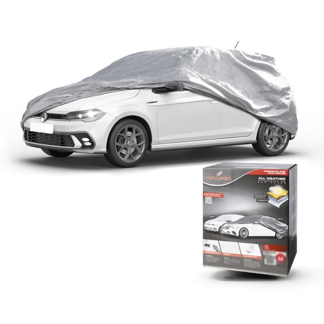 Abdeckplane Auto All Weather Basic, Autoplane Vollgarage Größe M, Autoabdeckung silber