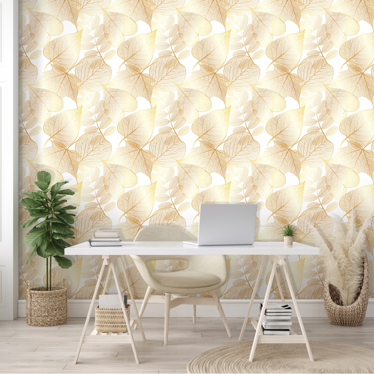 Wallarena Vliestapete Goldene Blätter, Für Schlafzimmer Und Wohnzimmer, 10 M X 50 Cm – Inkl. Kleister & Anleitung