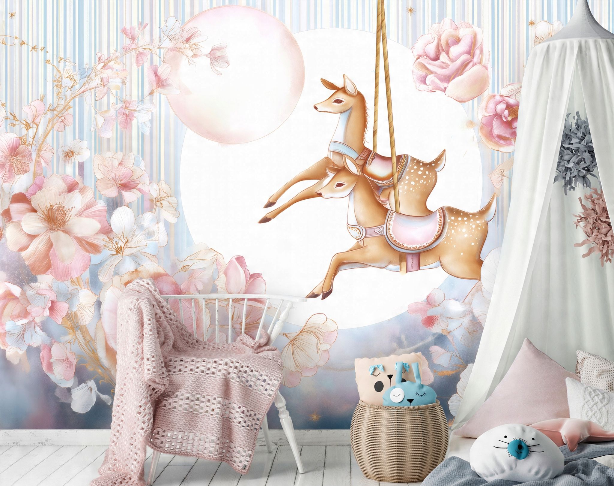 Fototapete Blumen Rehe, Für Kinderzimmer, 400 X 280 Cm – Komplettset Inkl. Kleister & Anleitung