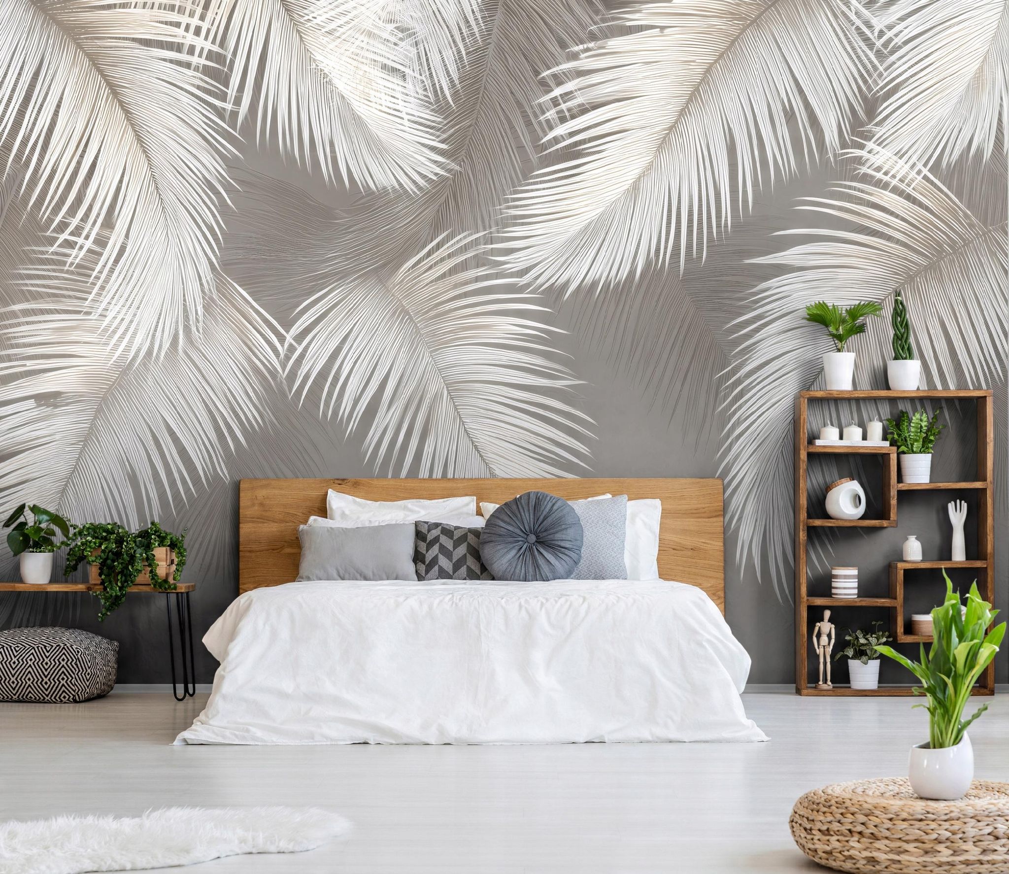 Fototapete Blätter Hängend Federn Beton, Für Wohnzimmer Und Schlafzimmer, 150 X 105 Cm – Komplettset Inkl. Kleister & Anleitung