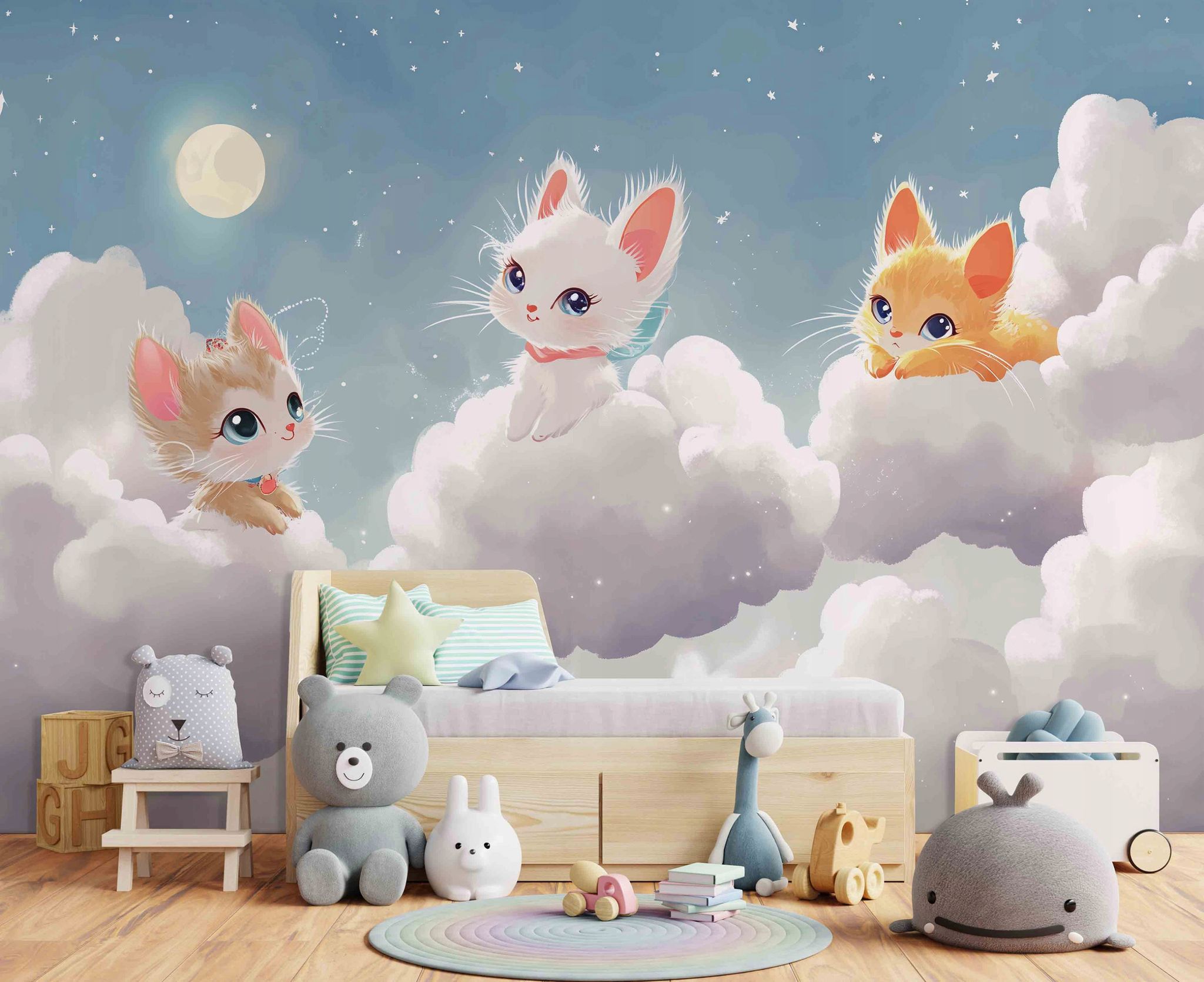 Fototapete Katzen Wolken, Für Kinderzimmer, 250 X 175 Cm – Komplettset Inkl. Kleister & Anleitung
