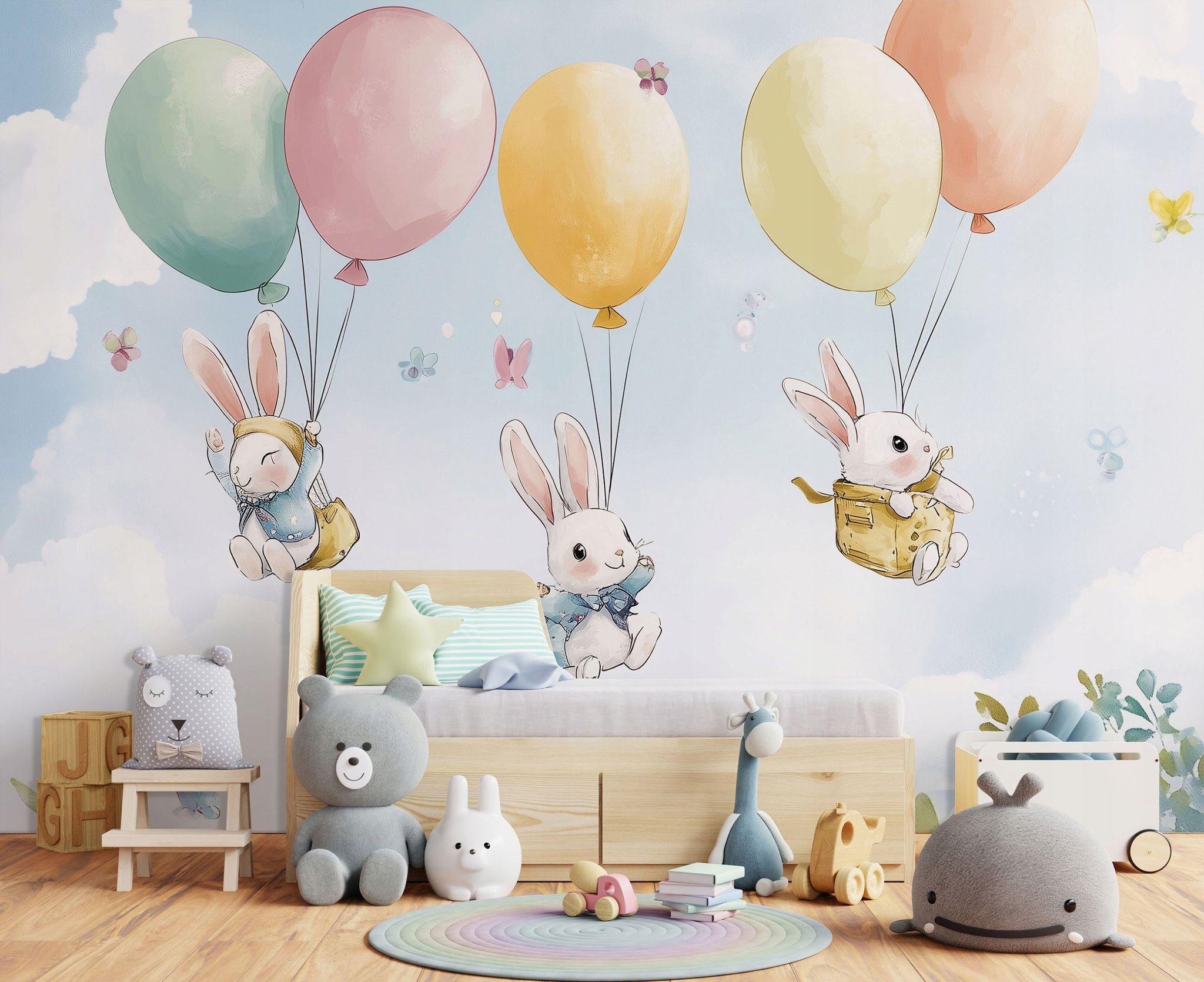 Fototapete Kaninchen Wolken, Für Kinderzimmer, 400 X 280 Cm – Komplettset Inkl. Kleister & Anleitung