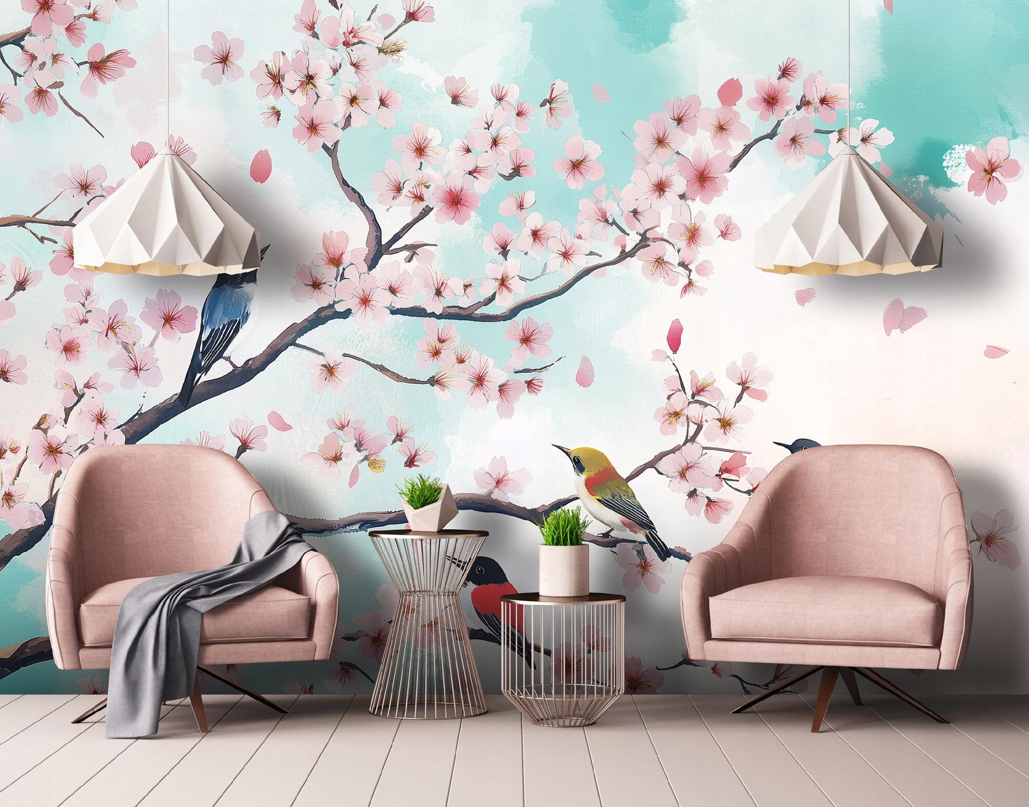 Fototapete Kirschblüten Vögel Zweige, Für Wohnzimmer Und Schlafzimmer, 200 X 140 Cm – Komplettset Inkl. Kleister & Anleitung