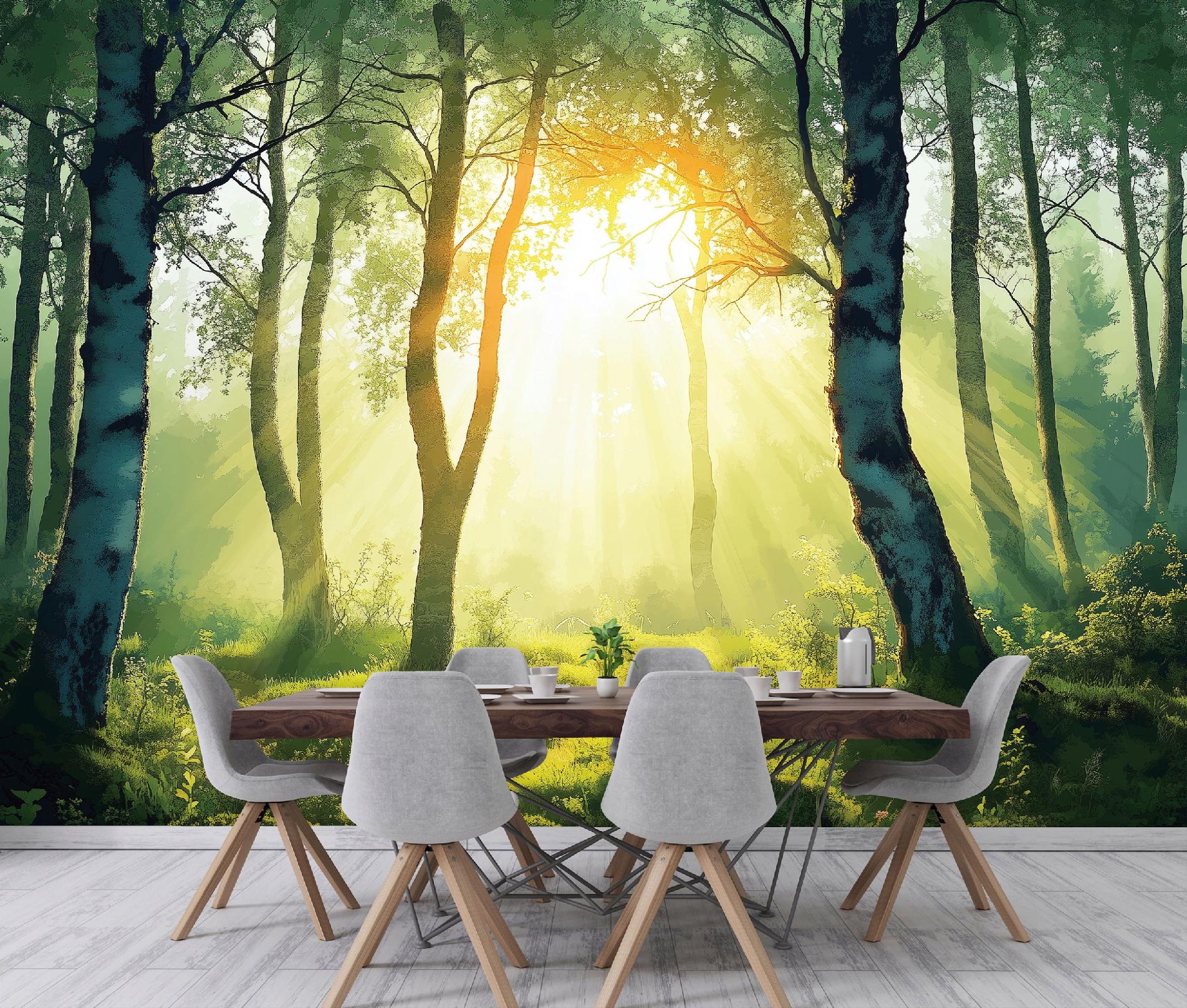 Fototapete Wald Bäume Natur Sonne 3d-optik, Für Wohnzimmer Und Schlafzimmer, 200 X 140 Cm – Komplettset Inkl. Kleister & Anleitung