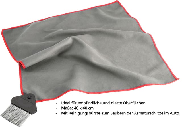 Carcomfort - Walser Cockpit Reinigungstuch 2in1, Mikrofasertuch mit Bürste 40x40 cm