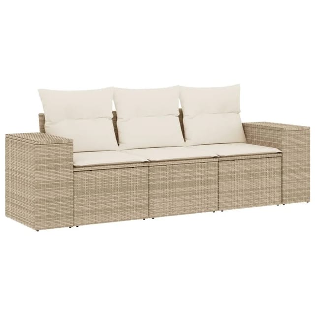 3-tlg. Garten-sofagarnitur Mit Kissen Beige Poly Rattan - Vidaxl