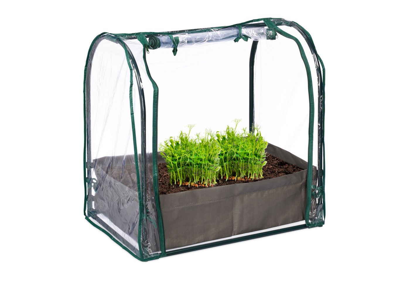Frühbeet, Pflanzsack, hbt: 70x68x50 cm, PVC-Folie, Stahl, Tür mit Reißverschluss, Anzucht, grün/transparent - Relaxdays