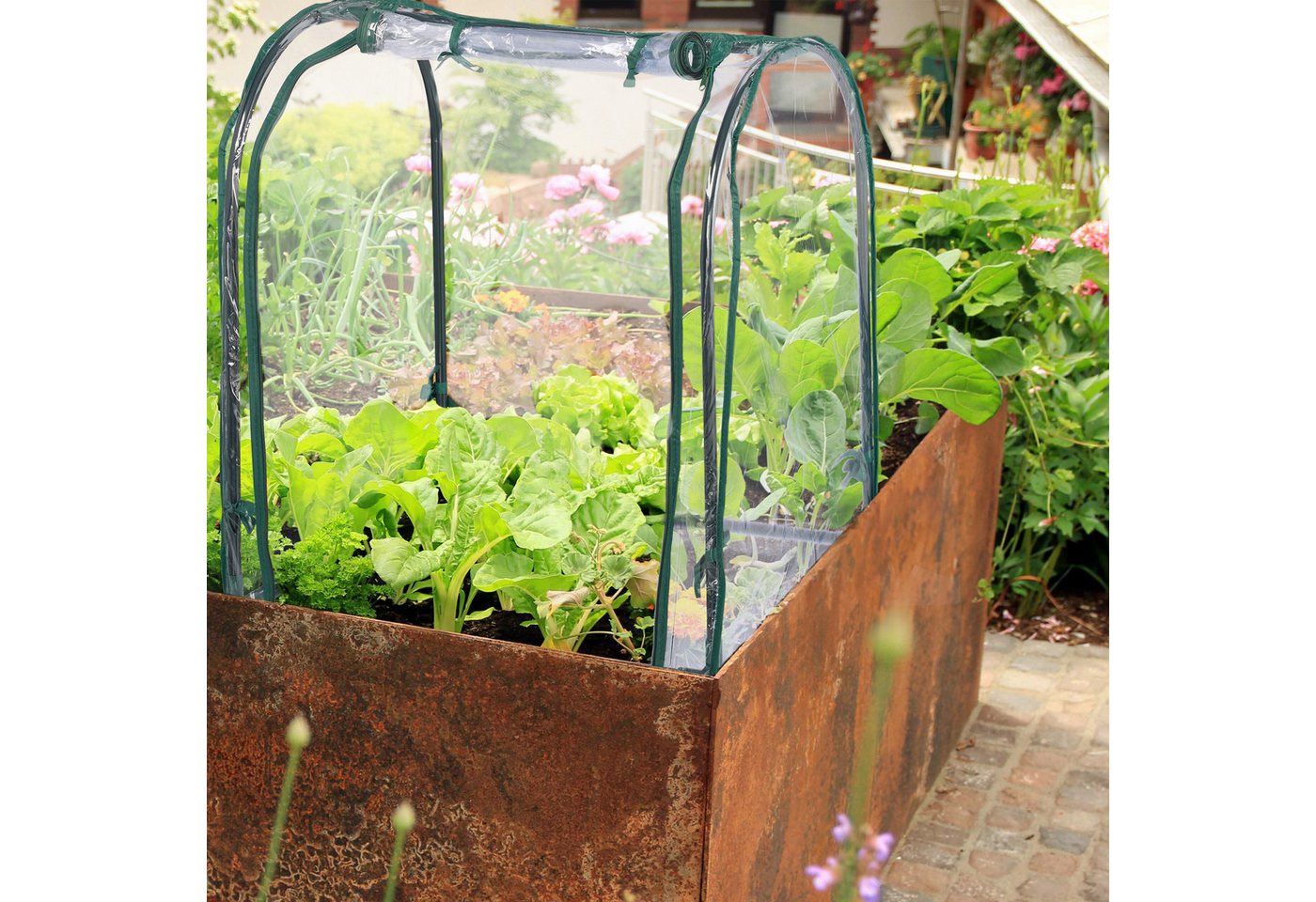 Frühbeet, Pflanzsack, hbt: 70x68x50 cm, PVC-Folie, Stahl, Tür mit Reißverschluss, Anzucht, grün/transparent - Relaxdays Bild 3