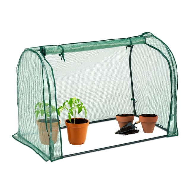Relaxdays - Foliengewächshaus, PE-Folie, aufrollbare Tür, hbt: 80x113x70 cm, Folientunnel, Stecksystem, transparent/ grün