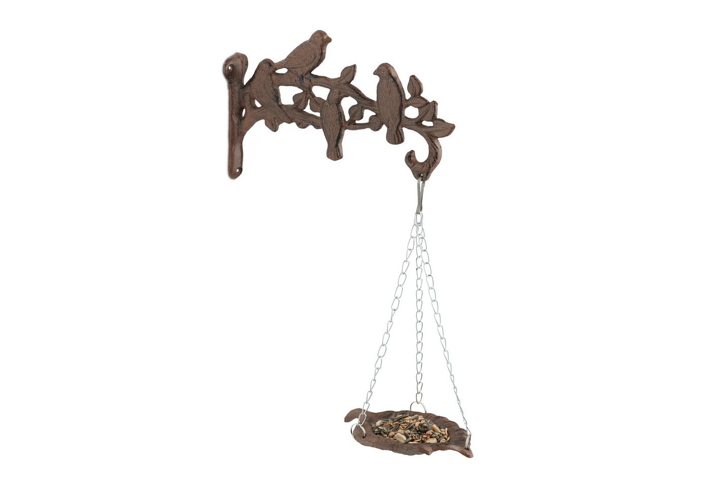 Relaxdays - Vogeltränke, aus Gusseisen, hbt: 42 x 25 x 10,5 cm, Vogelbad Wandhalterung, Vogelbecken, Wassertränke, braun Bild 2