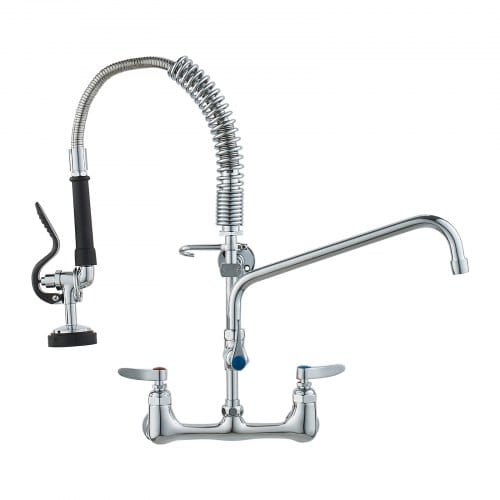 Vevor Kommerzieller Wasserhahn Mit Vorspülbrause, Küchenarmatur 53 Cm Höhe, 30,5 Cm Schwenkauslauf, Küchenspülenarmatur Zur Wandmontage, Gerät Aus Messing Mit Ausziehbarer Brause, Für 1/2/3-fach-spüle
