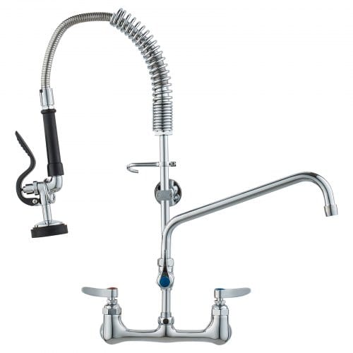 Mophorn - Vevor Kommerzieller Wasserhahn Mit Vorspülbrause, 63 Cm Höhe, 305 Mm Schwenkauslauf, Wandmontage Küchenspülenhahn, Messingkonstruktion Mit Ausziehbarer Brause, Für 1/2/3-fach-spüle