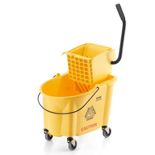 Mophorn - Wischeimer mit Wringer, 35 Qt., kommerziell, Seitenpresse, auf Rädern, für professionelle/industrielle/geschäftliche Bodenreinigung, gelb