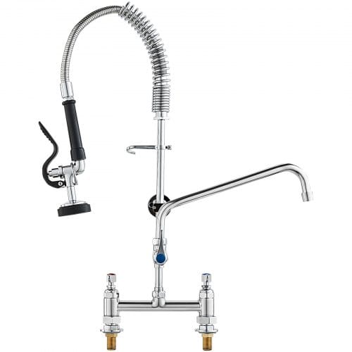 Mophorn - Vevor Kommerzielle Küchenarmatur Wasserhahn Mit Ausziehbarer Vorspülbrause, 66 Cm Höhe, 203 Mm Mitte, 305 Mm Schwenkauslauf, Messing Küchenspülenarmatur Zur Deckmontage, Für 1/2/3-fach-spüle Silber