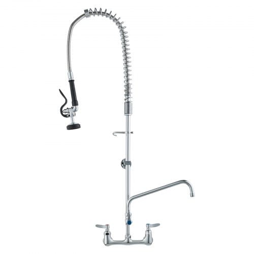 Vevor Kommerzieller Wasserhahn Mit Vorspülbrause, 111 Cm Höhe, 203 Mm Mitte, 305 Mm Schwenkauslauf, Wandmontage Küchenspülenhahn, Messingkonstruktion Mit Ausziehbarer Brause, Für 1/2/3-fach-spüle