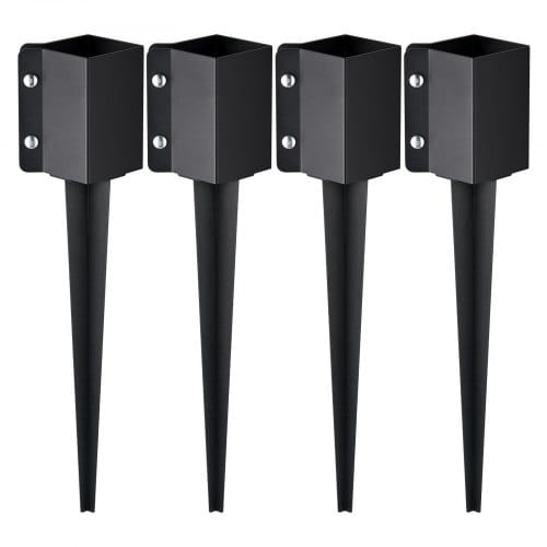 Mophorn - Vevor Erdspieß Für Zaunpfosten, 4er-pack, 113 X 113 X 610 Mm Außendurchmesser (innendurchmesser 8,9 X 8,9 Cm), Metall, Schwarz Pulverbeschichtet, Erdspieß Für Briefkästen, Terrassen, Gartengeländer