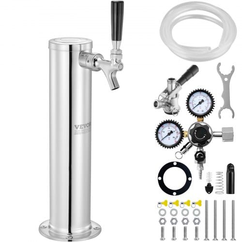 Vevor Kegerator-Bierturm-Kit, Einzelzapfhahn-Bierumrüstsatz, Edelstahl-Fass-Bierturm-Zapfanlage mit Doppelmessgerät W21.8-Regler und