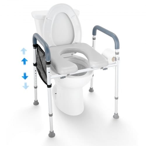 VEVOR Toilettensitzerhöhung Erhöhter Toilettens 7-fach Höhenverstellbar 655-805 mm Tragkraft 158 ​​kg, mit Gepolstertem Aluminiumrahmen, Universelle