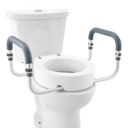 Mophorn - vevor Toilettensitzerhöhung, 88,9 mm Hoch, Tragkraft 136 kg, für Runde Standardtoiletten, Aluminium-Handlauf, mit EVA-Armlehnenpolster, für