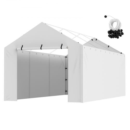 Vevor Carport Garagenzelt 3 X 6 M, Zeltgarage, Wasserdicht Und Uv-geschützt, Schuppen Auto, Einfache Installation Mit Spanngurten, Weiß (oberteil Und Rahmen Nicht Im Lieferumfang Enthalten)