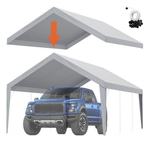 Mophorn - Vevor Garagenzelt, 3,9 X 6,1 M,garagendachzelt, Unterstandplane, Wasserdicht Und Uv-geschützt, Einfache Installation Mit Spanngurten, Grau (nur Dachabdeckung, Rahmen Nicht Im Lieferumfang Enthalten)