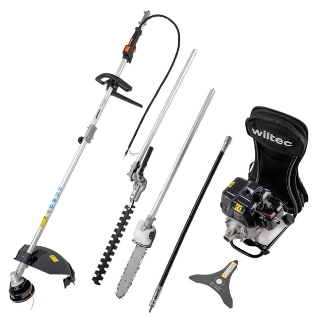 Wiltec - 4-in-1 Multifunktionsgerät mit 2-Takt-Motor mit Rucksack, Backpacker Multigartengerät, Multitool Gartenwerkzeug mit u.a. Rasentrimmer