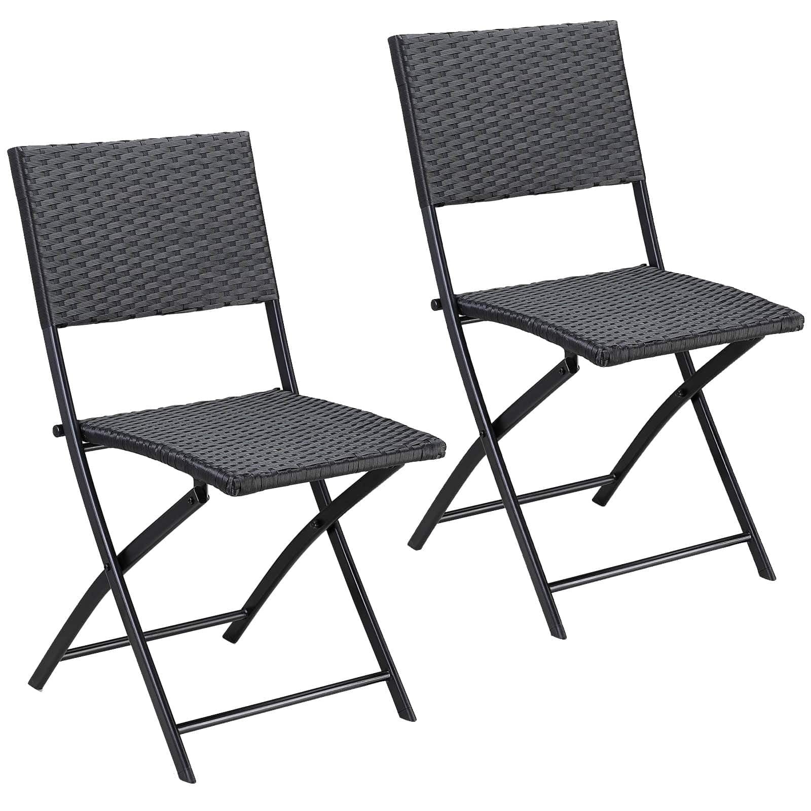 Klappstühle Aus Polyrattan, 2er-pack, Schwarz, Für Den Innen- Und Außenbereich