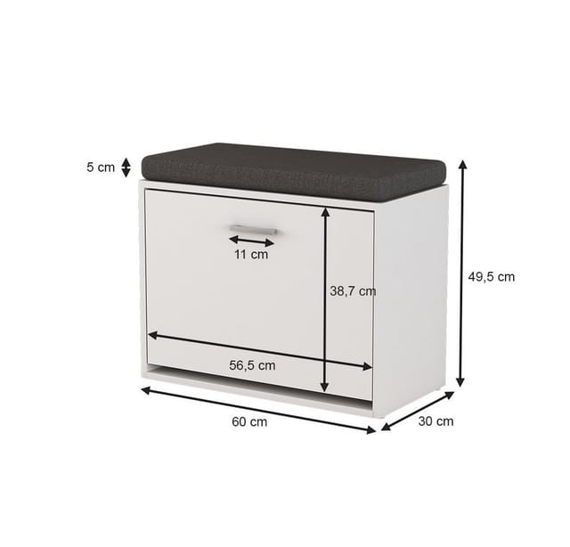 Schuhbank Georg, Weiß, 60 x 49.5 cm mit Auflage, Vicco