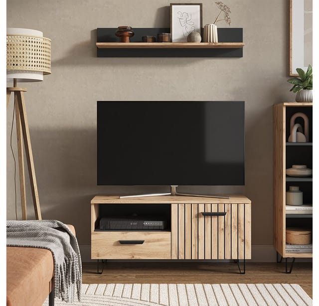 Vicco - Lowboard Amber, Braun, 100.2 x 48.5 cm mit Schublade und Tür